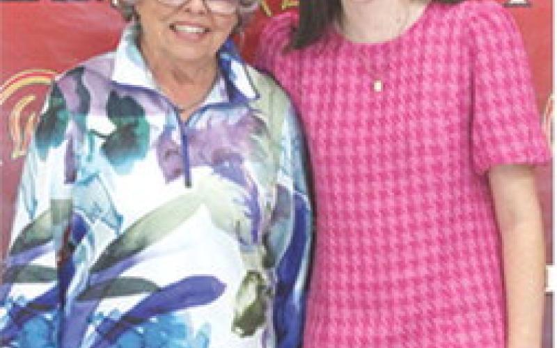 Mallory Thompson was the recipient of the $500 PEO Scholarship during the Senior Assembly, May 16. Marylin Shumake presented the award at the Columbus Unified High School Gymnasium.