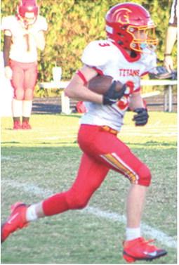 Elijah Shoemaker had a long run after catch before being pushed out of bounds at the three-yard line. He punched it in on the next play to put Columbus in the lead, 24-7, just before the first half ended at Baxter Springs, Thursday. The Titans came away with the win, 38-14 to improve to 3-2 on the season.