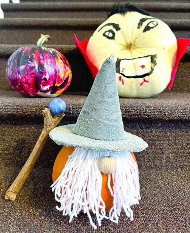 Johnston Public Library in Baxter Springs recently had a pumpkin decorating contest. The winning pumpkins included left or right zero- age 5 winner: Miss Colors by Hadley Vanderbeck, 12-18 year winner: Wizard by Becca Webb, ages 6-11 winner: Dracula by Gracie Thompson. Courtesy photo.
