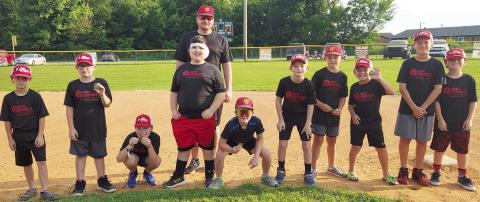 The Mid America Pipe 10U Columbus Cal Ripen Minor Leaguers placed third in final standings and picked up their medals at the closing ceremonies Tucker Siemer, Wayne Youngblood, Eamon Wilkins, Ryker Saporito, Liam Casey, Lane Olson, John Parsons, Arlo Eckhardt, Jase Stephens, and Texas Siemer. Coaches are Kyle Olson (pictured), Shawn Siemer, and John Parsons. Kasen Sallee was unable to attend the ceremony. Courtesy photo.