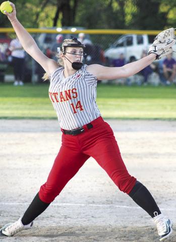 Lady Titan Senior, Hailey Ediger, tossed her 100th strike out of the season in the, 6-3, upset win over the undefeated, Kansas Class 5A, Pittsburg Lady Purple Dragons, Tuesday, on Rockett Field.