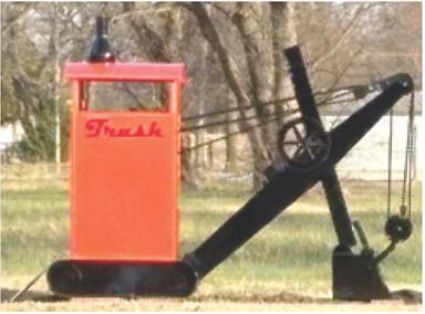 The trash receptacle in the new West Mineral Park is a replica of Big Brutus. The project was funded from a TAPS Grant from the Kansas Department of Commerce.