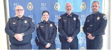 Aeriel Tennell recently completed classes at the Kansas Law Enforcement Training Center. She is employed by Columbus Police Department. Officers Arlo Lewke, Preston Hosier and Chief Kyle Clark attended her graduation ceremony. Courtesy photo.