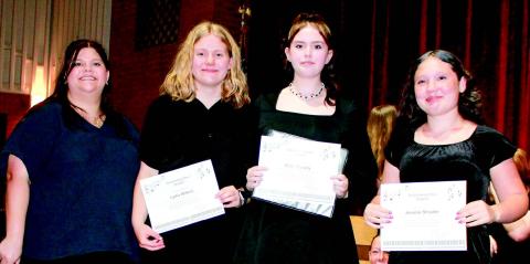 Outstanding choir students at Columbus Schools were presented with their certificates at the end of year vocal concert. Karley Jones director presented the awards. Those earning the award were Lydia Wilkins, River Murphy and Jewlie Shrader.