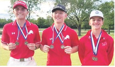 Baxter Springs took three of the top four spots in the St. Mary’s-Colgan Invitational Golf Tournament, Tuesday, at Crestwood Country Club in Pittsburg. Cole Parrish and Riley Daniel tied for first place with Riley winning the tie-breaker. Colt McCoy tied for third but settled for fourth following the tie-breaker. Courtesy photo.