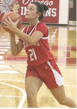 Lady Titan Sophomore, Americus Woodcock, drives to the basket in the Lady Titan, 31-28, win over Oswego, December 4. Americus scored six points in Monday’s loss at Liberal, 28-34.