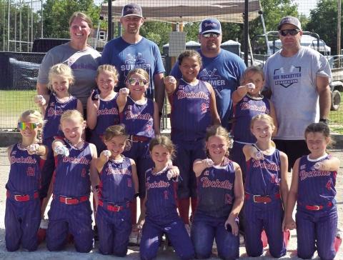 The Columbus 8U Rockettes Softball Team rallied from a game one loss to win the Chad Saporito Summer Classic Softball Tournament, Saturday and Sunday at the Community Field Ball Park. Coaches and team members are back row: Anna Moser, Lance Moser, Jeremy Gulick, and Bryan Midgett. Middle row: Amyx Evans, Rosalyn Walker, Taylynn Midgett, Aniah Palmer, and Oakleigh Mays. Front row: Renley Knopp, Jasmine Wininger, Peyton Gulick, Emersyn Carter, Morgan Moser, Kynlea Littlejohn, and Millie Ellis.