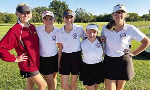 The Columbus Girls Golf Team qualified for a return trip to the Kansas Class 3-1A State Tournament by placing fourth in the team standings at the 3-1A Regional Tournament, Monday, in Girard. The state tournament will be in Hesston, Monday and Tuesday. Tee time is 9 a.m. both days. In individual placings, Reese Grundy placed 22nd, Mallory Thompson was sixth, Natalie Wary placed 26th, Amory Neely came in 13th, and Anna Head was 36th for a team total of 164 strokes on one of the toughest courses of the season.