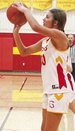Lady Titan Addilyn Wilson takes a shot during an early season game on her home court. Columbus wrapped up their regular season with losses at Frontenac, Tuesday.