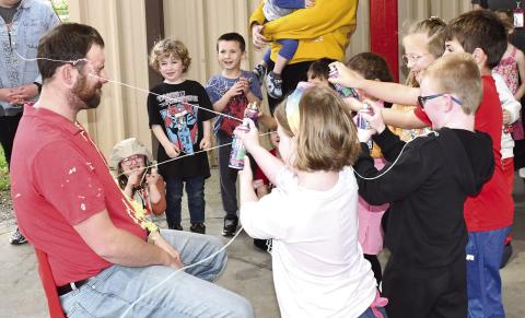 During Read Across America Week, Park Elementary students had a read-athon. Winners in each class were allowed to cover Principal Matthew Crain with silly string. Crain was sprayed once in the morning and once in the afternoon according to grade level and to include morning and afternoon Pre-K. News Report photo by Tanya Woolsey.