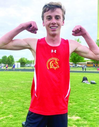 Columbus Titan Eight Grader, Levi Simpson, set three new school records at the CCC Junior League Meet, Tuesday, in Frontenac. Simpson improved his own school record marks in the 800M and 1600M runs and is a member of the record setting 4x400M Relay Team. Courtesy Photo.
