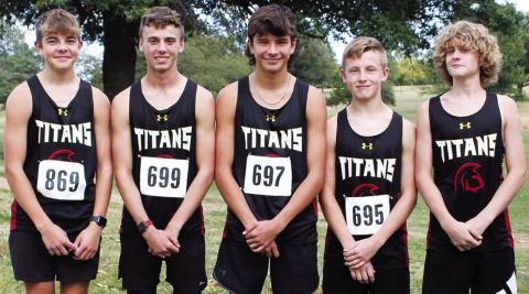 The Columbus Cross Country Team hosted the 2023 CNC League Meet. Boys team members are: Easton Long, Levi Simpson, Drake Laurance, Brayden Green, and Kolton Delmont.