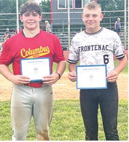 Kash Smith, Columbus, and Nolan Stipp, Frontenac, were chosen as Most Valuable Players for their respective teams in the Kansas Babe Ruth District 5 East 13-16 year-old Tournament, July 12, in Columbus. Frontenac eliminated the Columbus team with a 12-2 win in the loser bracket game. Courtesy photo.
