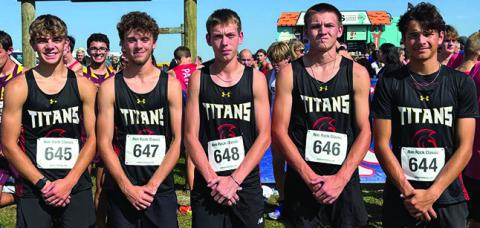 The Columbus Titan Cross Country Team ran in the prestigious Rim Rock Ranch Classic Race, September 27, in Lawrance. The Titans held their own in a large field of 503 competitors. Juniors, Easton Long, Levi Simpson, Carter Woodcock, Dane Merrick, and Drake Laurance completed the 5K run for the Titans. Courtesy photo.