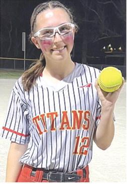 Lady Titan Senior, Torey Tedlock, cleared the fence in the first at-bat of her senior season on Rockett Field in the CUHS, home opener, win over Prairie View, 6-0, Thursday. Courtesy photo.
