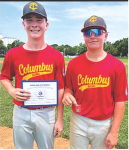 Isaiah Williams was named the Most Valuable Player and Ethan Midgett received the WOW Award for the Columbus Babe Ruth 13-16 year-old Team during the Game 3 loss to Arma, 4-5, in their second game of the Kansas Babe Ruth District 5 East 13-16 year-old Tournament, July 12, in Columbus.