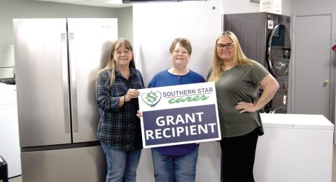 Representatives with the Hope Chest in Baxter Springs traveled to Westco in Columbus to pick up appliances purchased with a grant from Southern Star Pipeline. Barbara Bilke, Robin Byrd and Hope Chest coordinator Becky Ernst made the trip. Columbus News Report photo by Tanya Woolsey.