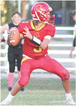Titan Eighth Grade Quarterback, Cole Howard, connected with Matt Webb for the lone Titan touchdown in the 8-28 loss to Frontenac, October 17, at Titan Stadium. Columbus finished their season 4-3 overall.