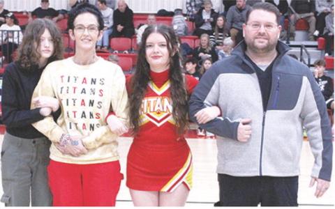 Lady Titan Senior, Jacianna Heflin, was recognized during Senior Night at the Titans home game against Frontenac, February 23, at the CUHS Gymnasium. Jacianna is a one-year member of the Titan Cheer Squad. She was escorted by her parents, Malinda and Jason Heflin and sister, Jocelynn Heflin.