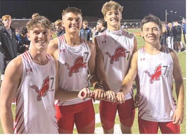 record, Friday night, at the Girard Optimist Club Track and Field Meet, shattering the 16-yearold previous mark by nearly nine seconds with a new time of 3:31.57 minutes. Members of the new record holding team are: Chason Sikes, Cole Parrish, Caleb Grant, and Randy Byler. Courtesy photo. The Baxter Springs High School Boys 4x400 meter relay team set a new school