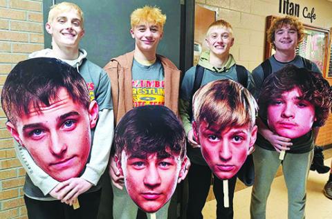 Titan qualifiers to the Kansas Class 4A State Boys Wrestling Tournament were honored with a pep rally send off, Wednesday, as they walked the hall at Columbus Unified High School. Junior, Korbyn Newberry, sophomore, Jayden Rodriguez, sophomore, Cal Saporito, and freshman, Mason O’Banion made the trip to Salina for the tournament, Thursday through Friday at the Tony’s Pizza Event Center. Courtesy Photo.