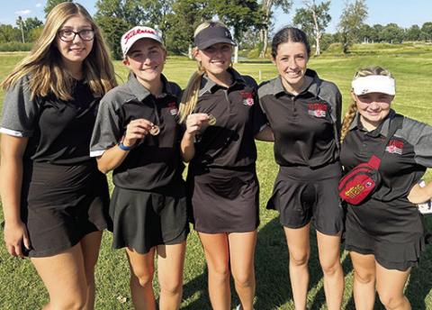 Four members of the 2023 State Qualifying Lady Titan Golf Team are returning for the 2024 season with hopes of repeating that appearance. Seniors, Anna Head and Mallory Thompson and sophomores, Natalie Wary and Amory Neely are looking for a return to the Kansas Class 3-1A State Tournament. Newcomer, Hannah Noel, sophomore, not shown, is hoping to file the slot left by 2024 graduate, Reece Grundy, center.
