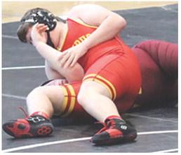 Cajen Smith, Columbus Wrestling Club, pinned Jett Shanholtzer, Matside Wrestling Academy, twice on his way to winning the 12U, 215 pound class at the Frontenac Brawl, Sunday.