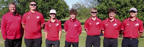 The Baxter Springs Lion Golf Team won their fourth straight tournament at the Columbus Invitational, Thursday, at the Brush Creek Golf Course. The event had been postponed and was a make-up for the CNC League Teams. Team members with Head Coach Art Roberts are Gunnar Conrad, Colt McCoy, Ethan McCoy, Josh Beeler, Landon Atiknson, and Cole Parrish.