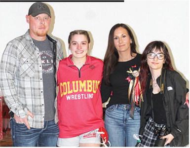 Senior, Brooklyn Collingsworth, was recognized as the lone senior for the Lady Titan Wrestling Team, Thursday, prior to her win by fall in her final match on the mats at the CUHS Gymnasium. Brooklyn’s parents, Zach and Mandy Collingsworth and sister, Bayleigh were present the dual against Chanute.