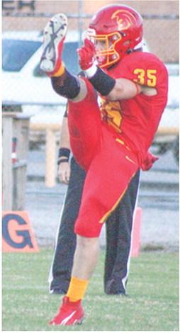 Titan Junior, Syler Schuberger punts during the home game against Galena recently. Syler punted five times in Frontenac for 73 yards and an average of 14.6 yards. He has a total of 22 punts for 501 yards in five games this season.