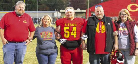 Titan Senior, Maddox Ochsner, was recognized on Senior Night at Titan Stadium, October 25. Maddox is a four-year member of the Titan Football Team and a four-year member of the Titans Band. He was escorted by his parents, Matt and Casey Butterworth and Troy and Melissa Ochsner.