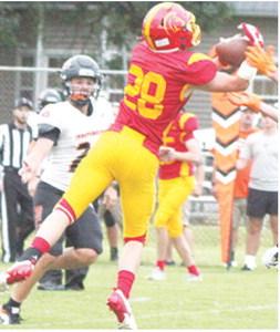 Sophomore Brody Carter came down with a critical pass on fourth down to keep the third quarter drive alive in the Titan Junior Varsity loss to Independence, Monday at Titan Stadium.