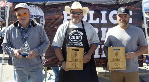 In the Back Yard Burger category of the Police, Pork and Pride barbecue contest first place went to Praise the Lard and Marvin Barnaby. Second place went to Elevated Meat’s Paul Evans and third place to Nate Long with Cookin-NKhakis.