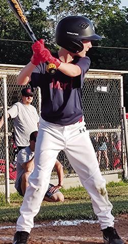 Bode Saiz stared down the pitcher during a Columbus Cal Ripken League game at Volunteer Field recently. Bode and the 10U Columbus All-Stars will take the field in Frontenac tomorrow for the Kansas Cal Ripken District 5 Tourney. Courtesy photo.