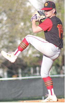 Syler Schuberger, Titan Senior, got the start and the win, 6-2, in game one of the double header sweep over the visiting Cherryvale Chargers, Thursday, at Bomber Field. Columbus won game two, 11-0.
