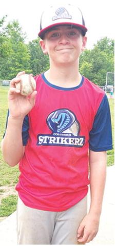 John Parsons, a member of the 12 and under, Columbus Strikerz Baseball Team hit a home run during the Chad Saporito Summer Classic Baseball Tournament, Saturday, at the Community Field Ball Park. Shortly after the bomb, the games were called due to rain. Field conditions forced the 12U and 14U brackets of the tournament to be cancelled. Courtesy photo.