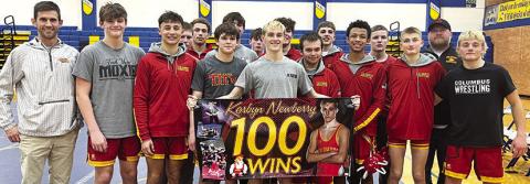 Newberry hits 100 wins, Titans sweep Parsons dual