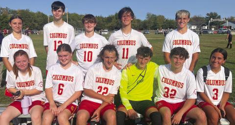 The Columbus Unified High School Soccer Team won their road game in Fort Scott, Monday, 3-2. Senior, Brylie Johnson, junior, Gabe Edwards, and senior, Kinden Riddle each scored a goal in the Titan win. Team members are front row: Hannah Johnson, Zoie Elmore, Gabe, Jaiden Gannaway, Owen Prauser, and Brylie. Back row: Alyssa Montierth, Brady Perry, Bryer Wagner, Kinden Riddle, and Korbyn Newberry. The Titans will be playing in Parsons, Tuesday at 4:30 p.m.