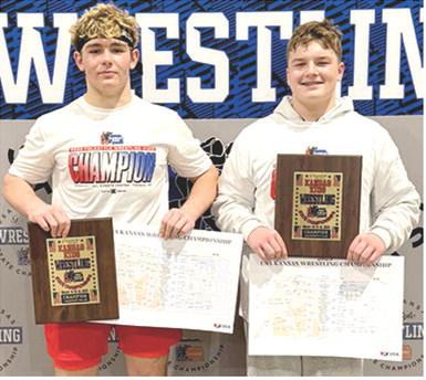 Columbus Wrestling Club Wrestlers, Kash and Cajen Smith won state championships in their respective weight classes, Saturday at the USAWKS 2025 State Folkstyle Championship Tournament in Topeka. Kash won the 14 and under 205-pound weight class and Cajen won the 12 and under, 215 weight class.