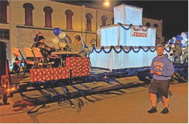 Second place in the Religious Float category at the Columbus Christmas Parade went to “Happy Birthday Jesus”. Entered by Center Christian Church. The scene included a giant birthday cake.