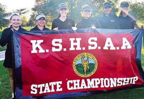 The Columbus Unified High School Girls Golf Team placed fifth in the Kansas Class 3-1A State Championship, Monday through Tuesday in Salina. Lady Titan Freshman, Cali Carpino, placed fifth in her first appearance at the state event. Team members are Amory Neely, junior; Hannah Noel, junior; Natalie Wary, junior; Fallon Smiley, freshman; Addison Johnson, freshman; and Cali Carpino. Courtesy photo.