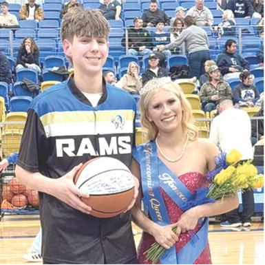 Riverton Homecoming royalty was announced at the Friday night basketball game. Jade Hall was crowned queen. She was escorted by Caden Quick. Courtesy photo.