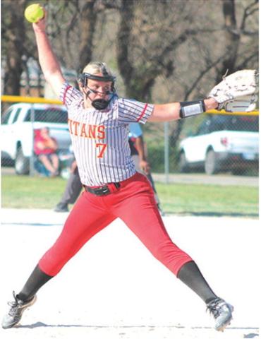 Lady Titan Senior, Morgan Richards, in action in the circle for the Columbus Varsity Squad at Rockette Field in the Community Field Ball Park. Richards carries the bulk of the load for the Lady Titans this season as the state playoffs loom ahead in mid May.