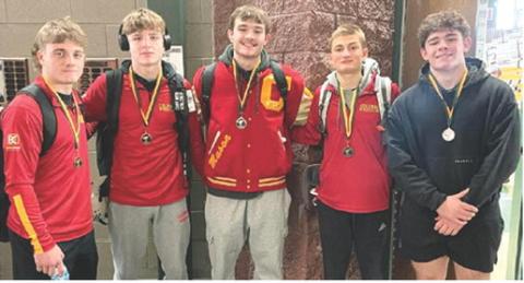 Five Titan Wrestlers placed in the top ten at the Basehor-Linwood Bobcat Classic, Saturday. Braun Stone, Chase Pelt, Mason O’Banion, Carlson Britt, and Kash Smith led the Columbus Team to a tenth place finish in a field of 43 schools from Kansas and Missouri. Courtesy photo.