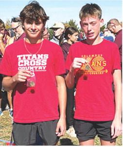 Columbus Unified High School Sophomores, Drake Laurance and Carter Woodcock placed seventh and 14th at the Kansas Class 3A Regional Cross Country Meet, Saturday, to qualify for the state event, Saturday, in Lawrance. Courtesy photo.