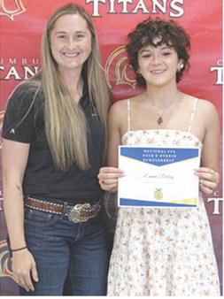 Emma Duling received a National FFA Beck’s Hybrids Scholarship in the amount of $2,000 from representative Cailynn Fedorkowicz during the May 16 Senior Assembly at the CUHS Gymnasium.