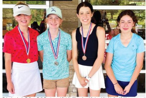 Columbus Lady Golfers, Calli Carpino and Natalie Wary placed first and third in the 12-14 age group at the Columbus Junior Golf Tournament, Thursday. Avery Sells, Coffeyville placed second and Lovie Cosby, Chanute was fourth. Additional Columbus Golfers in the division are Jaiden Campbell who placed seventh and Fallon Smiley who finished in eighth place. Courtesy photo.
