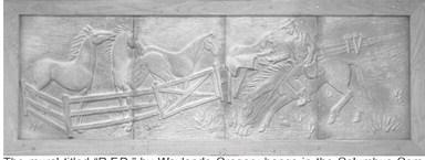 The mural titled “R.F.D.” by Waylande Gregory hangs in the Columbus Community Building.