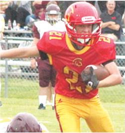 Titan Seventh Grader, Denver Hughes, scored on a 22-yard touchdown run and snagged an interception for a 75-yard, return for touchdown in the Titans, 500, win, Thursday, in Parsons.