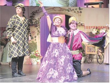 Two of the leads, in Kiss Me Kate, Nathan Coleman and Melissa Holt-Thompson, with Kolby Matson, a thwarted suitor. Courtesy photo.